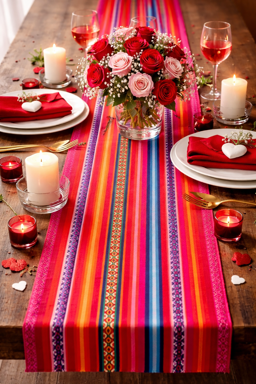 Red Andean table runner, red, rubi