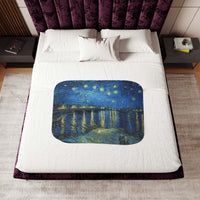 sherpa blanket, over full size bed, small size, painting, art, Starry Over Rhône, Vincent van Gogh, print on blanket