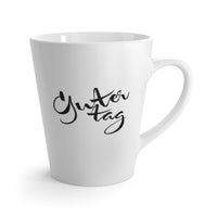 white mug, cup, with good day printed in German language