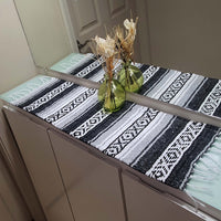 Blanket ,farmhouse table topper, rustic, Mexican, boho, centerpiece, ethnic, artisan, black gray, mini, small, over a credenza