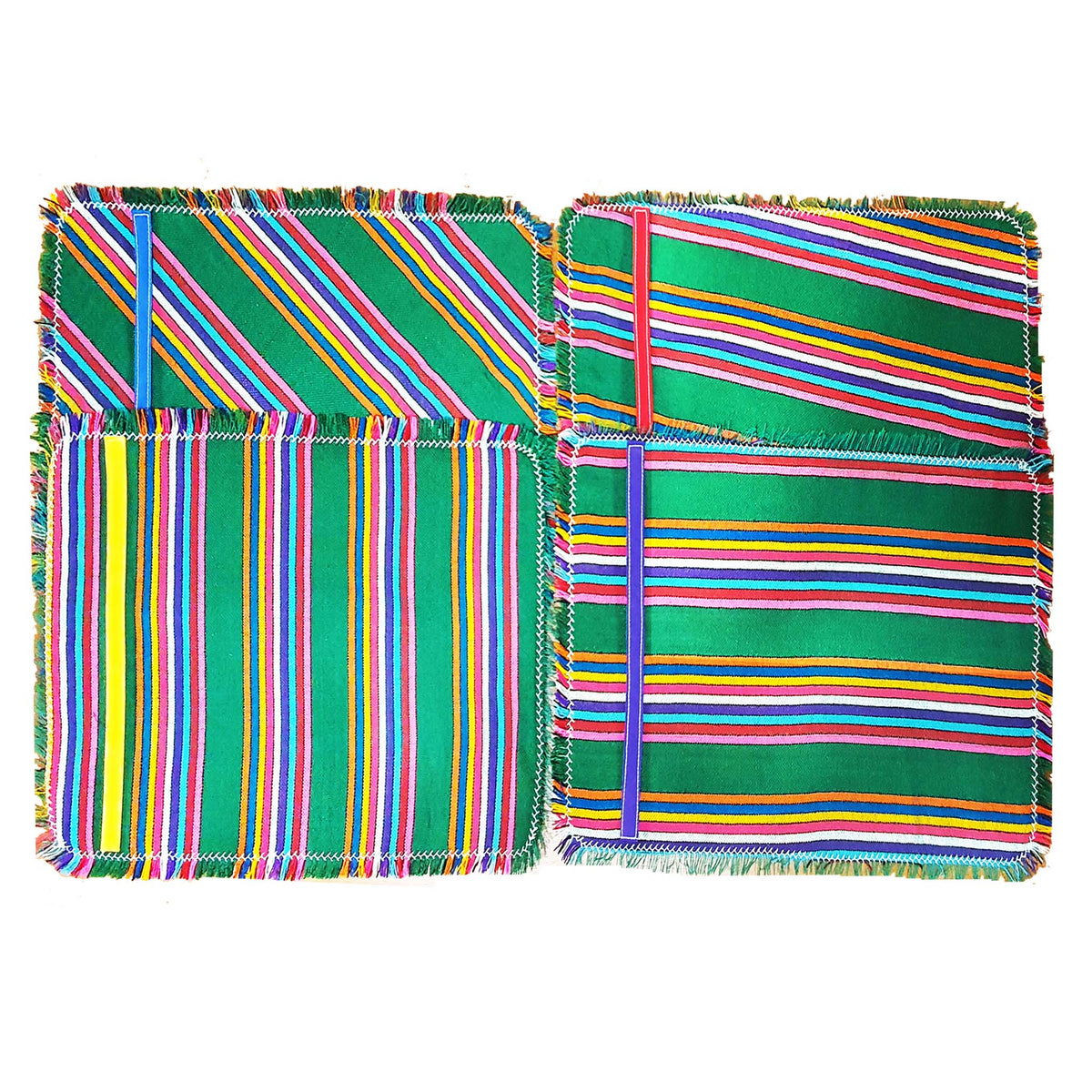 placemats, Mexican, green striped, artisan, set of 4