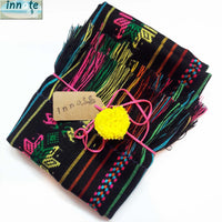 black table runner, camino de mesa negro, Mexican, artisan, embroidered, cambaya, Aztec, Mayan, custom, multicolor, rainbow