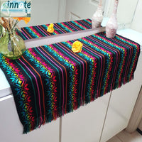 black table runner, camino de mesa negro, Mexican, artisan, embroidered, cambaya, Aztec, Mayan, custom, multicolor, rainbow