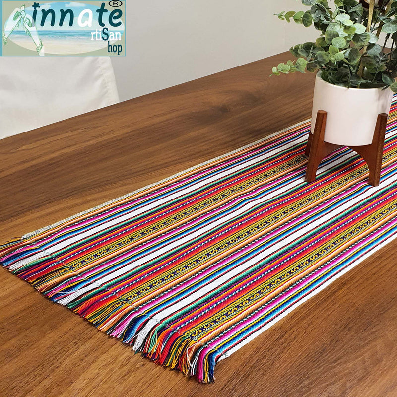 andean table runner, white table runner, white aguayo, stripes, cusco, south america, peruvian table runner, camino de mesa peruano, camino de mesa andino