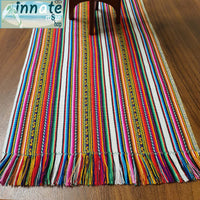 Andean table runner, Peruvian, table runner, fringed, aguayo, white, striped
