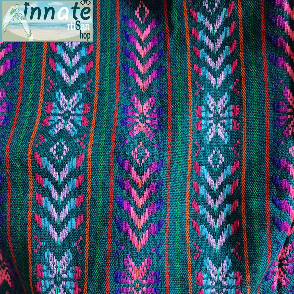 Aztec, Mayan, Mexican fabric, by the yard, cambaya, green, loom made, artisan, verde