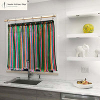 Mexican valance, curtains, panel, cafe curtains, tier, curtain, fiesta, green, striped, woven, cortinas, Mexicanas, verdes, cambaya, cocina, cuarto de niños