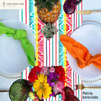 mantel Mexicano, Mexican tablecloth, camino de mesa, table runner, white, woven, cambaya, aztec, mayan, floral print, light
