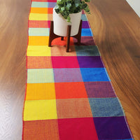 table runners, Mexican, plaid, table runner, tablecloth, mantel, cuadritos, Mexicanos, artesanos, artisan, vivid colors, custom size, innate artisan shop, colores vivos,