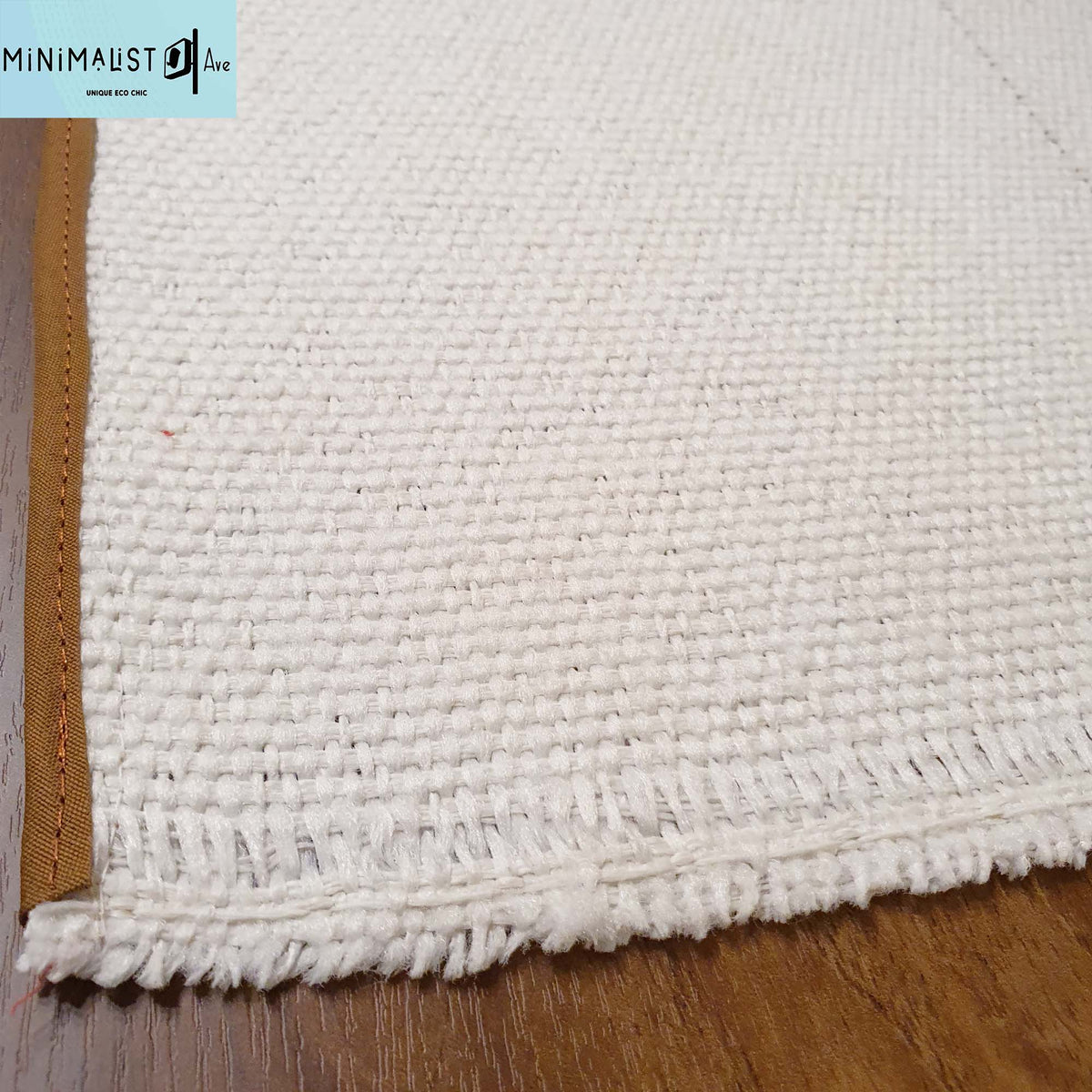 Table runner ivory, woven with anti skid back, table runner, minimalist, off-white, washable, mocha trims,