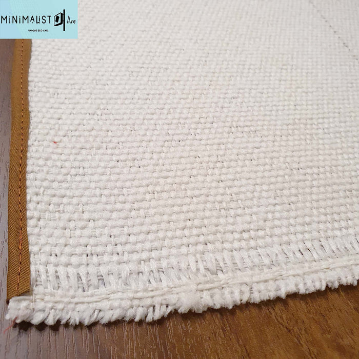 Table runner ivory, woven with anti skid back, table runner, minimalist, off-white, washable, mocha trims,