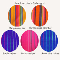 napkins, Mexican, burnt orange, fuchsia, mango, royal blue, purple, woven