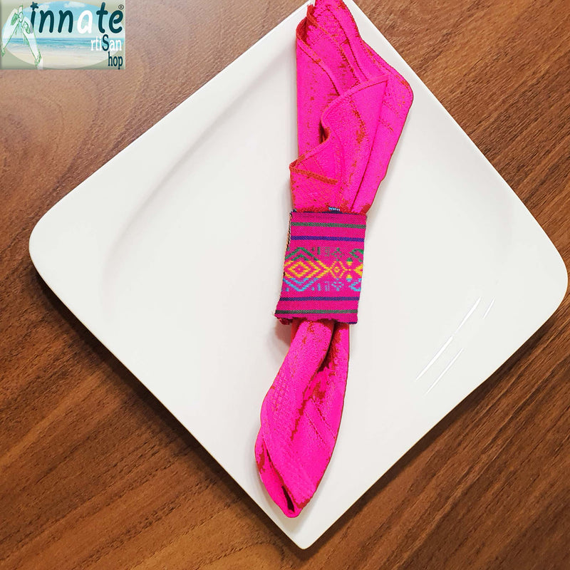 napkin holder, Mexican, woven, artisan, fuchsia, hot pink, embroidered