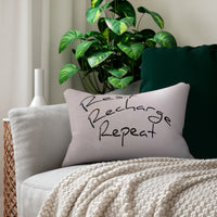 pillow on sofa, rest, recharge, repeat message, lumbar pillow, sofa pillow