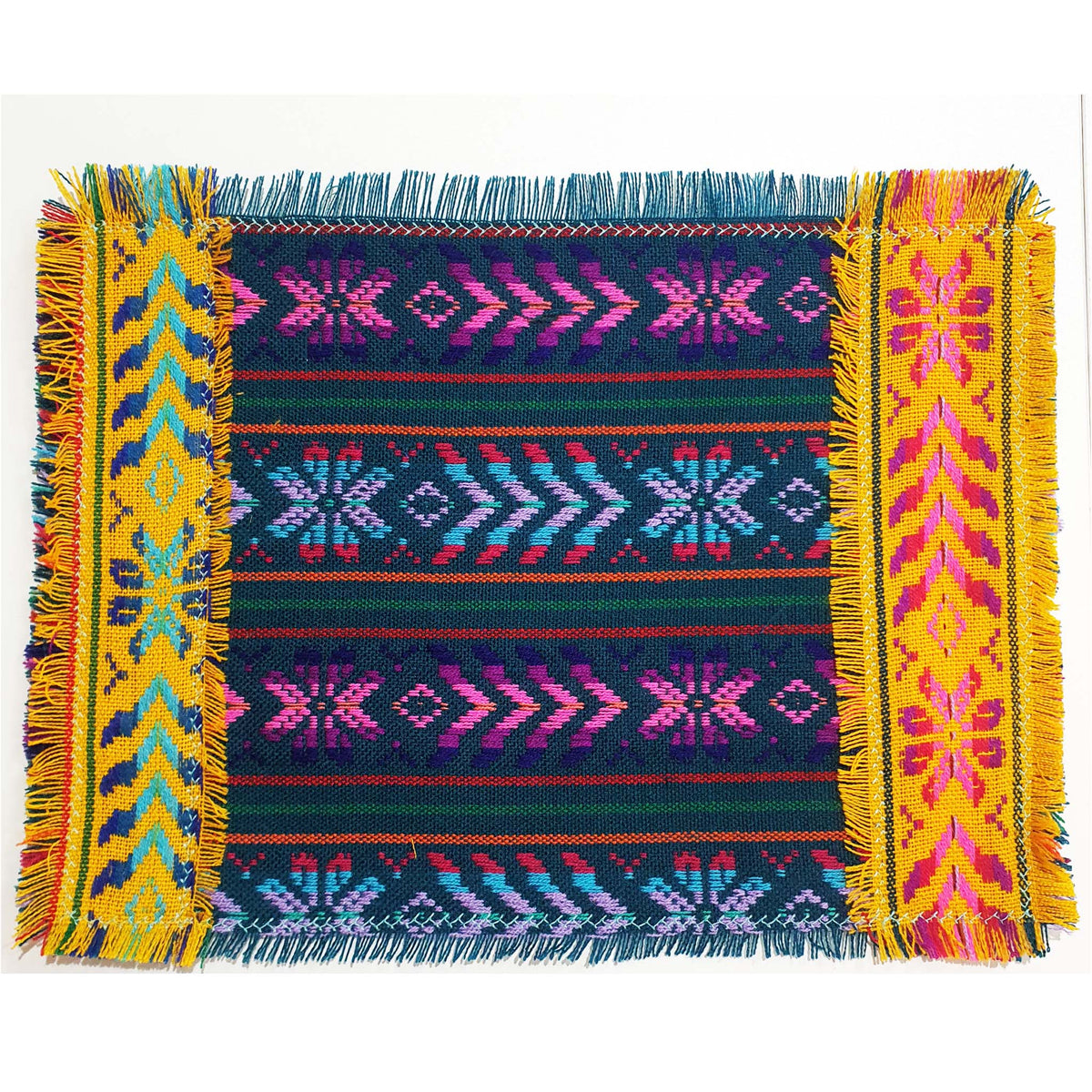 artisan, placemats, marigold, mustard, Mexican, Aztec, washable, green, floral design, individuales Mexicanos