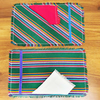 placemats, Mexican, green striped, artisan, set of 2