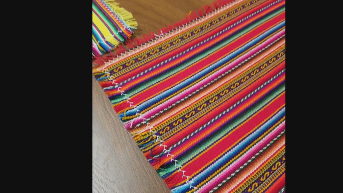 Rustic placemat, Mexican jerga, cloth placemats, motorhome,beach,picnic,ethnic,native,yellow,blue,orange,green,white,artisan ,  vivid color placemat