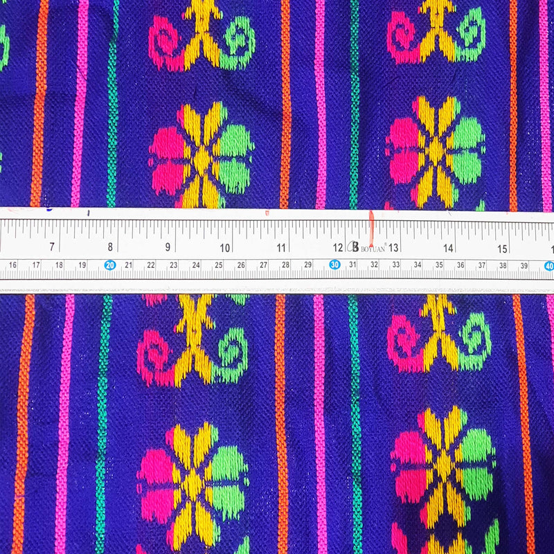 Mexican, woven, fabrics, by the yard, royal blue, floral, embroidered, artisan