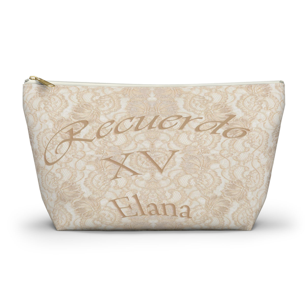 Zippered bag, lace bag, customized, personalized, champagne beige, XV gift, bridesmaid gift