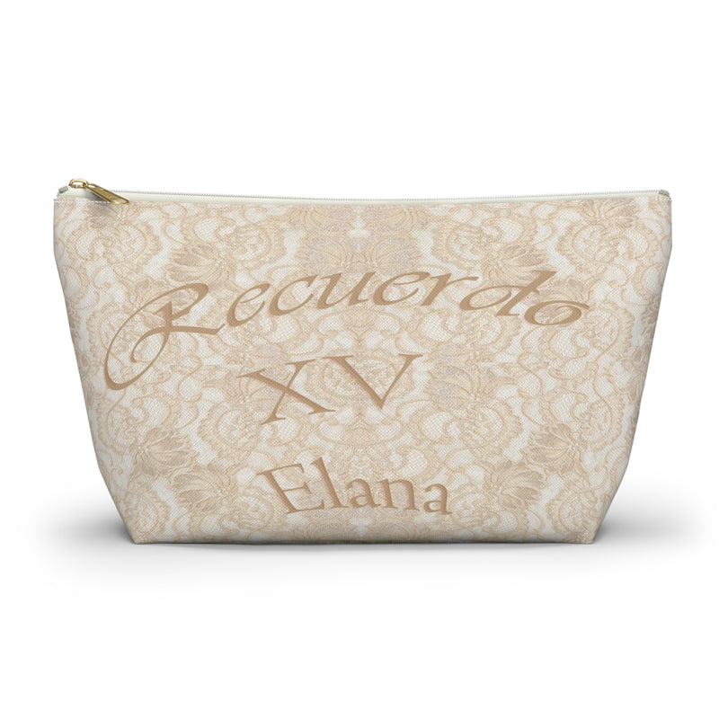 Zippered bag, lace bag, customized, personalized, champagne beige, XV gift, bridesmaid gift