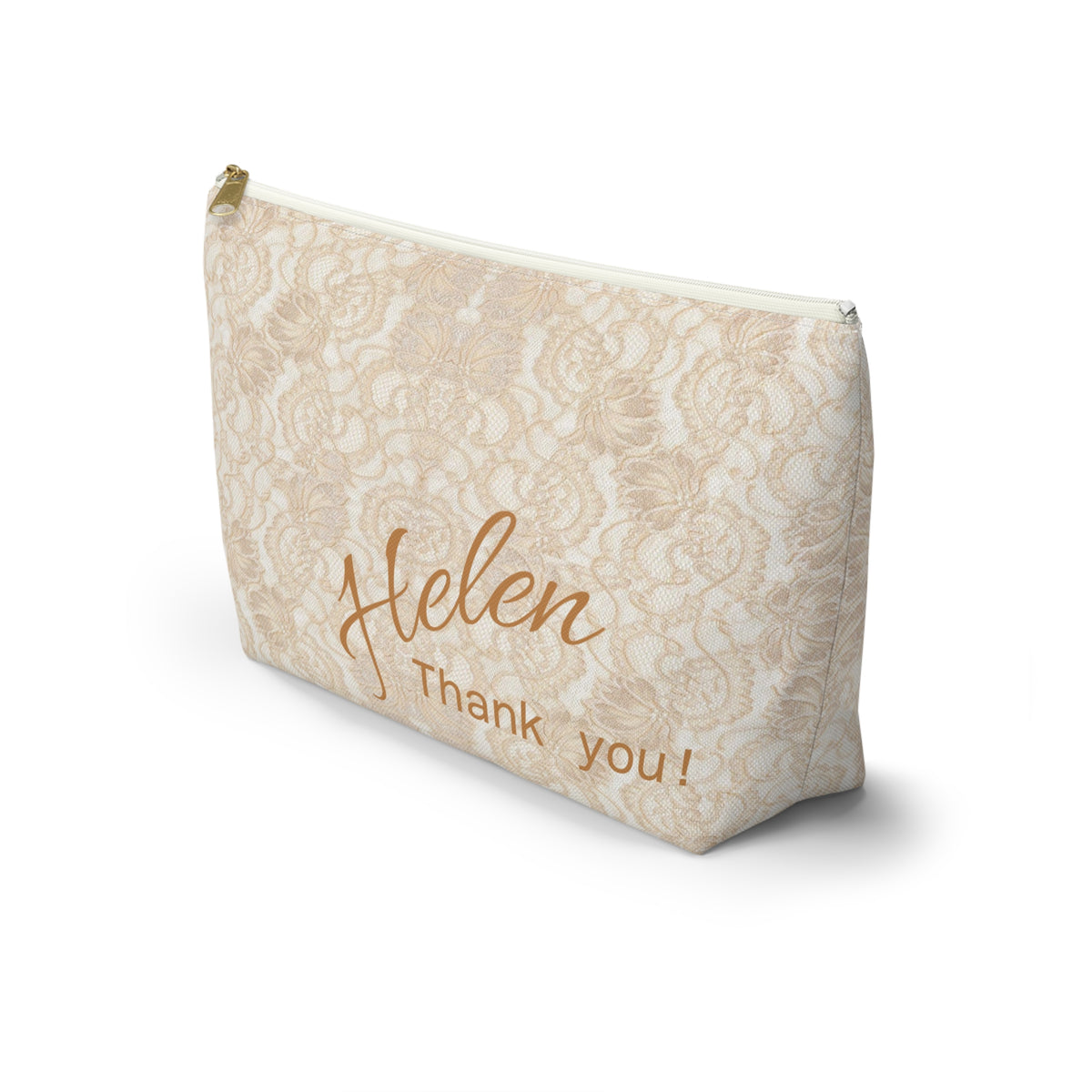 Zippered bag, lace bag, customized, personalized, champagne beige, XV gift, bridesmaid gift