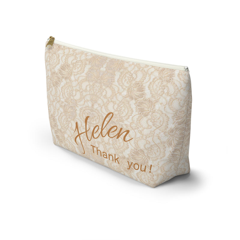 Zippered bag, lace bag, customized, personalized, champagne beige, XV gift, bridesmaid gift