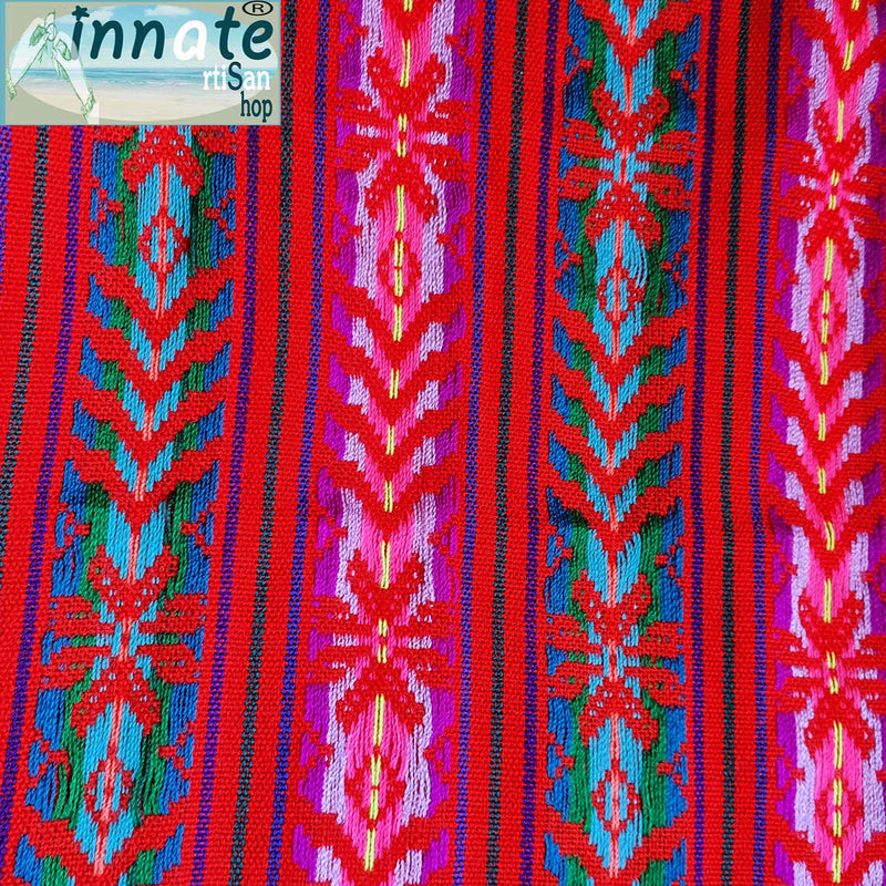 Mexican fabric, cambaya fabric, red Aztec, red Mexican fabric, cinco de mayo, reboseo fabric, tela roja, Mexicana, mantel, rebozo, loom made, hecha en telar
