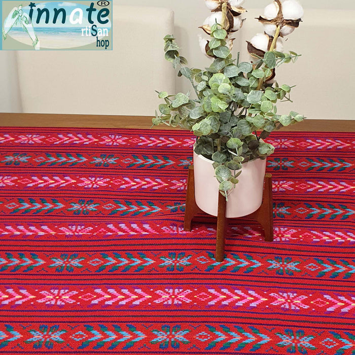 Mexican table runner, loom made, red, rubi red table runner, xmas table decor, floral table runner, innate artisan shop products