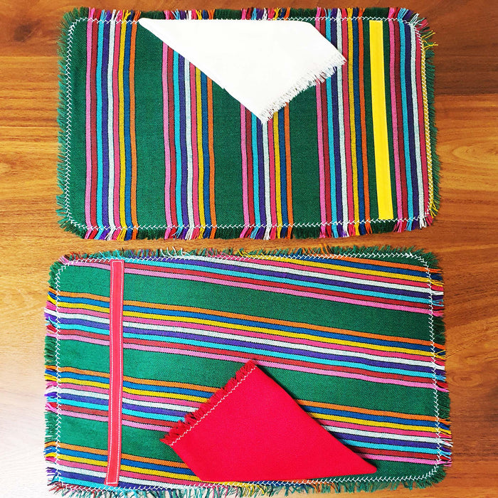 placemats, Mexican, green striped, artisan, set of 2