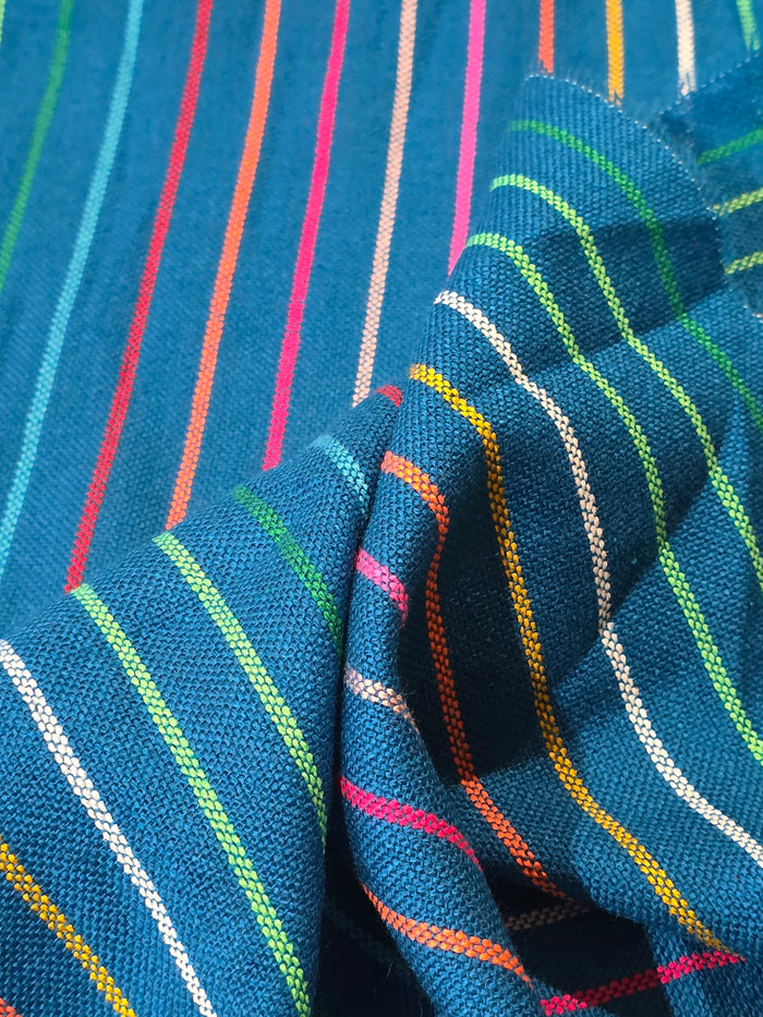 Mexican fabric, teal, woven cambaya, by the yard