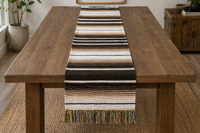 Brown tones, Serape runner, unicolor 7.5ft, brown, beige, table runner, woven, serape table runner