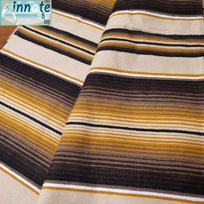 serape blanket, Mexican blanket, Mexican serape blanket, brown, mustard, beige, unitone, cobijas mexicanas, cobijas de sarape, innate artisan shop