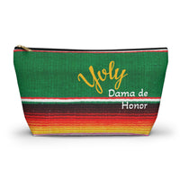 bridesmaid gift, bag, toiletry, makeup, accessories, green serape, amethyst, with name, customized, personalized, XV gifts