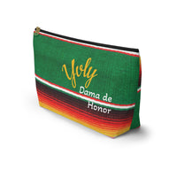 bridesmaid gift, bag, toiletry, makeup, accessories, green serape, amethyst, with name, customized, personalized, XV gifts