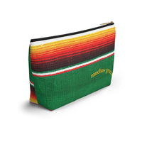 bridesmaid gift, bag, toiletry, makeup, accessories, green serape, amethyst, with name, customized, personalized, XV gifts