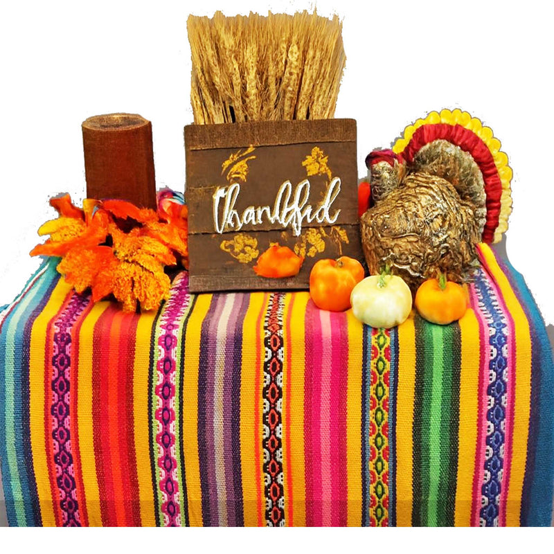 orange table runner, turkey decor