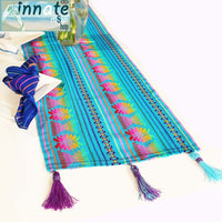 tassels, table runner, Mexican, turquoise, camino de mesa, turquesa, woven, artisan, con flecos