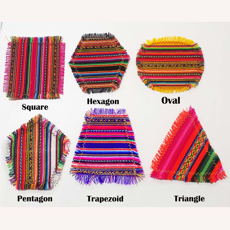 geometric, shape, coasters, inca,Peruvian, South America, oval, triangle, trapezoid,pentagon, square,Hexagon,portavasos geometricos, washable