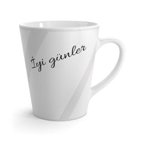 white mug, cup, with good day printed in turkish language
