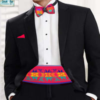 red, cummerbund, ethnic, Mexican, Mayan, Aztec, bow tie, rubi red, rojo, faja para tuxedo, faja smoking, Mexican wedding