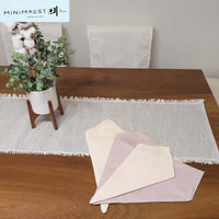 Table runner, greige, khaki, beige, sand, light taupe, decorative sides and small fringes, minimalistave, minimalist, minimalistave.com, set with napkins, table runner and napkis