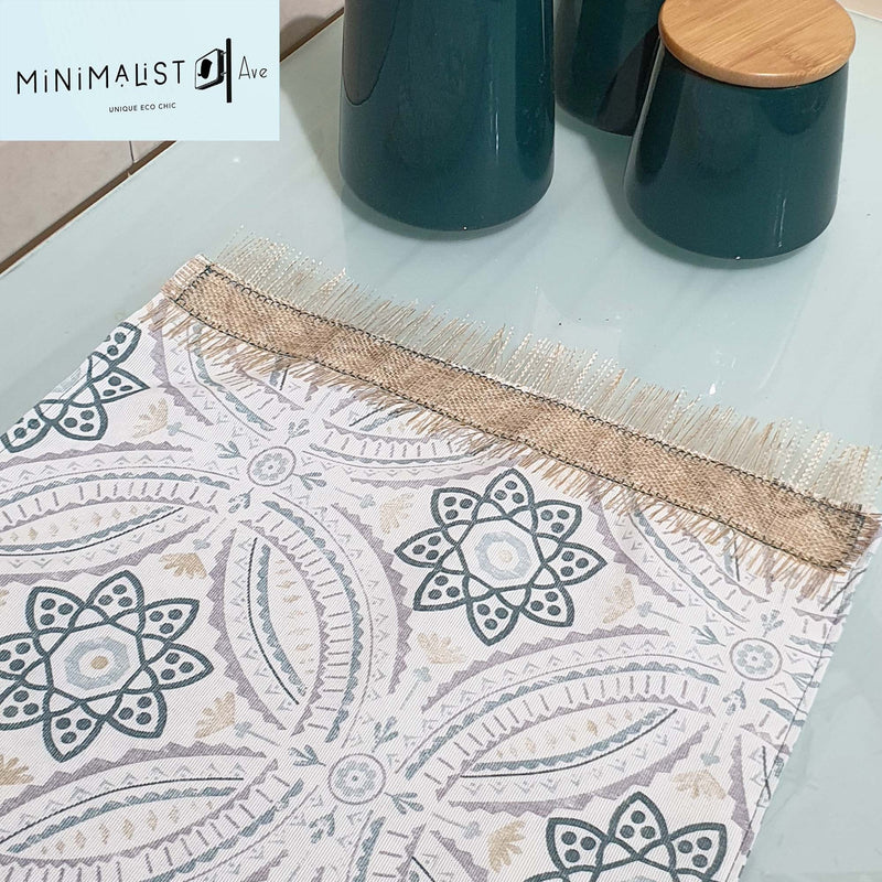 mandala table runner, table runner exclusive, unique, soft tones, with decoration, minimalist ave, minimalistave.com