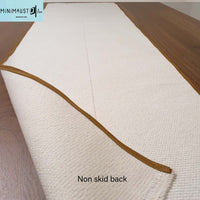 Table runner ivory, woven with anti skid back, table runner, minimalist, off-white, washable, mocha trims,, custom table runners, handmade, recycled, minimalist, minimalistave, minimalistave.com
